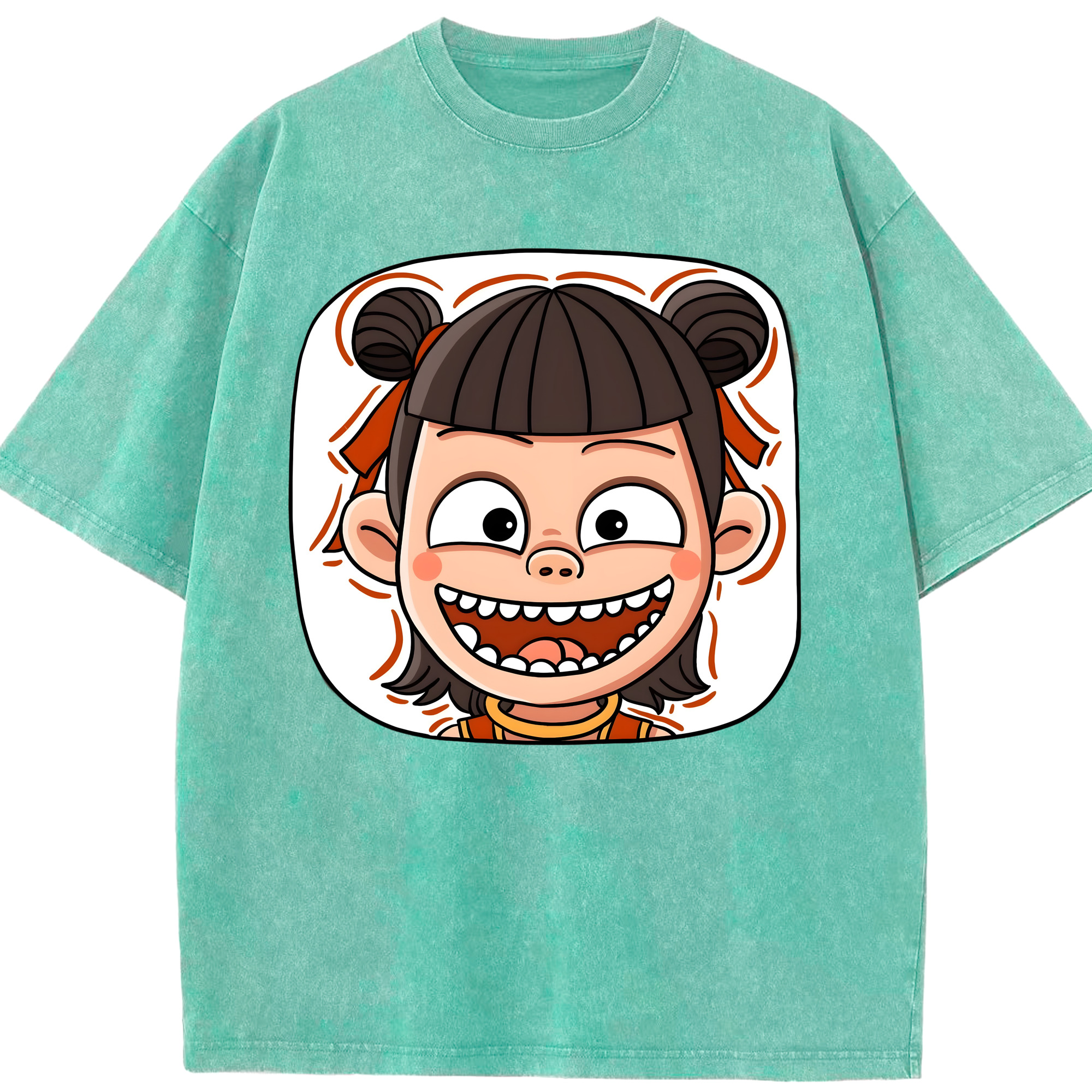 （画像用） Ne Zha 2 ナタ 魔童の大暴れ 綿100% ヴィンテージ風 半袖Tシャツ（フロントプリント）